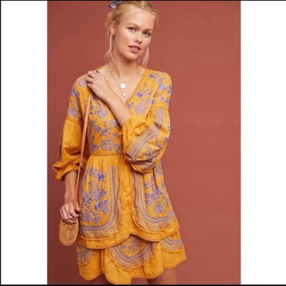 Anthropologie Meadow Rue Lisette Embroidered Dress